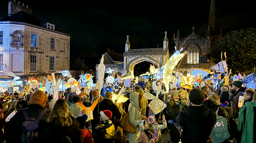 Annual night time lantern parade on the streets of Frome in Somerset.